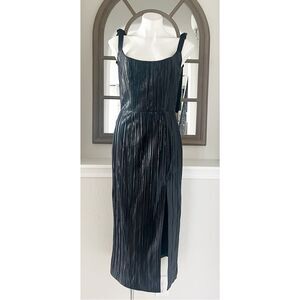 Markarian Imogen Pleated Midi Dress in Black Lame, NWT, Size 6